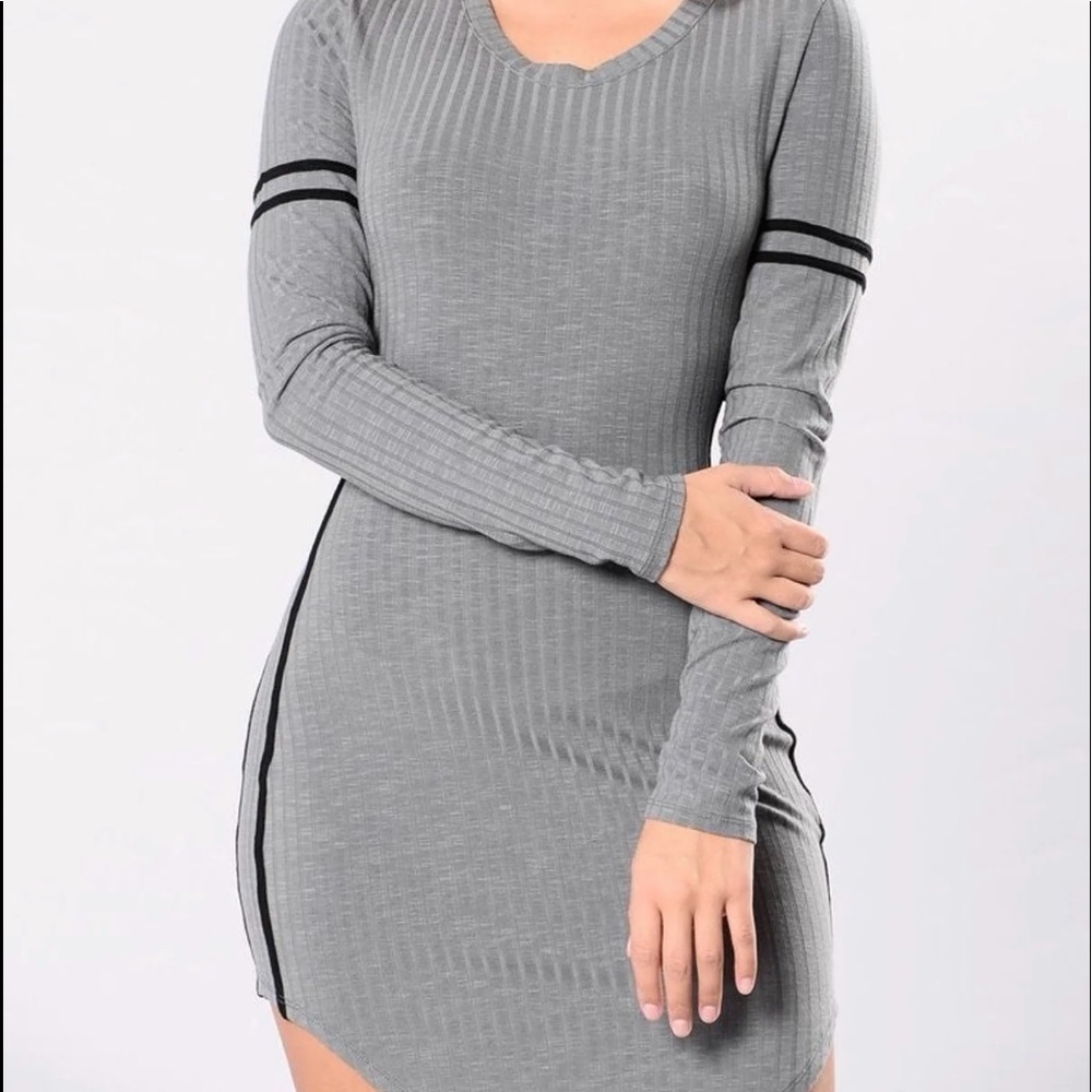 Fashion Nova Gray Ribbed Sporty Dress
